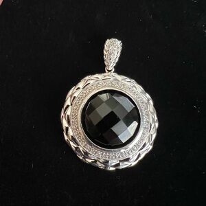 Vintage Moissanite crown round pendant with faceted onix set in 925 Silver